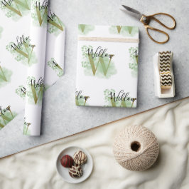 Personalisierte grüne Wasserfarbe und Blütenanfang Geschenkpapier