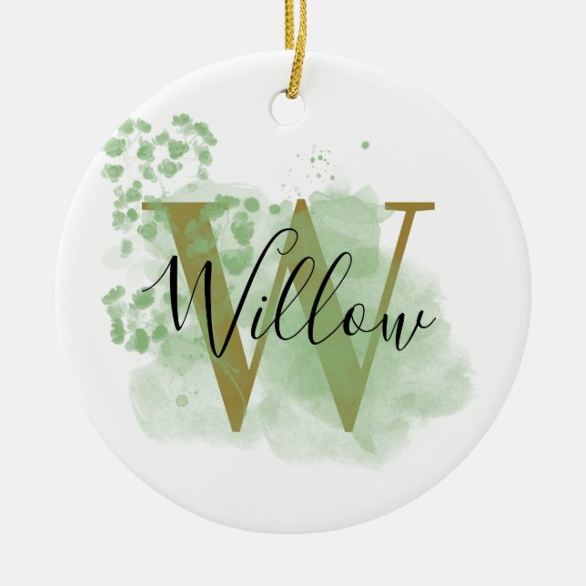 Personalisierte grüne Wasserfarbe und Blütenanfang Keramik Ornament (Vorne)