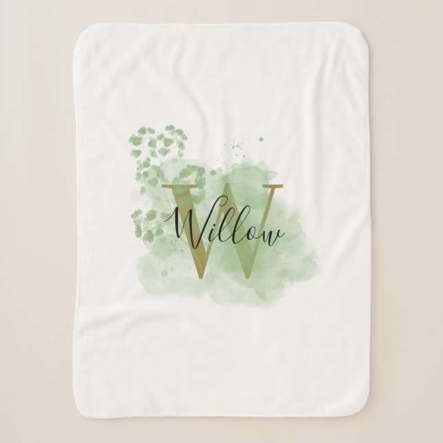 Personalisierte grüne Wasserfarbe und Blütenanfang Sherpadecke (Vorderseite)