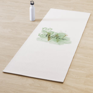 Personalisierte grüne Wasserfarbe und Blütenanfang Yogamatte