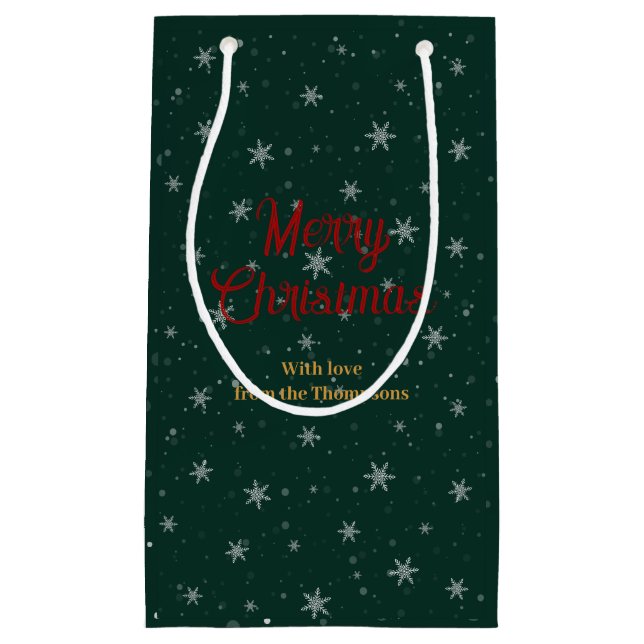 Personalisierte grüne Weihnachtsschneeflocken Kleine Geschenktüte (Vorderseite)