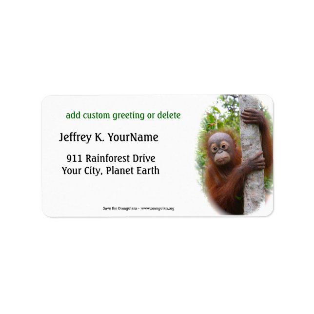 Personalisierte Grußempfehlung für Orangutans Adressaufkleber (Vorne)