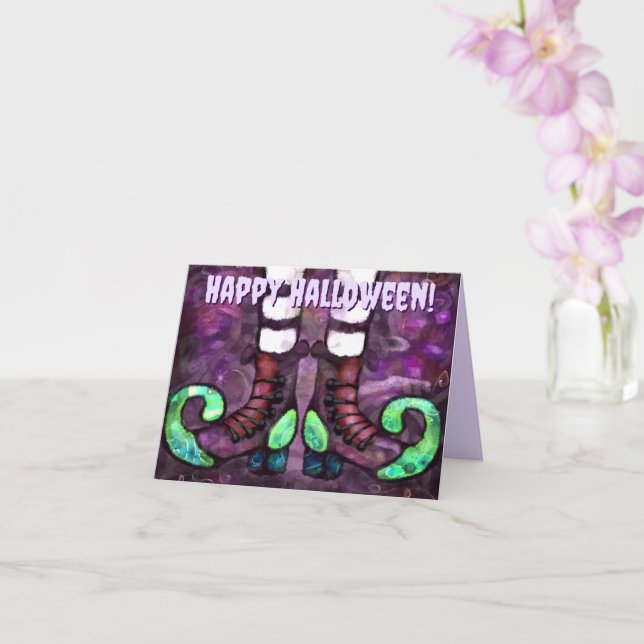 Personalisierte Grußkarte Halloween Hexenstiefel Karte (Orchidee)