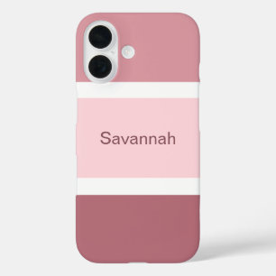 Personalisierte, gürtelrosa und weiße Streifen iPhone 16 Hülle