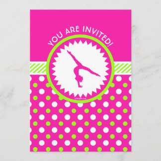 Personalisierte Gymnastik Rosa grüne Polka-Punkte Einladung