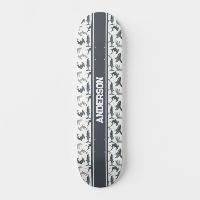 Personalisierte Haifisch-Skateboard | Aquarellhaie Skateboard (Vorderseite)