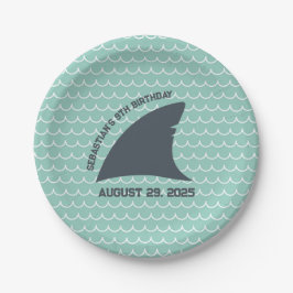 Personalisierte Haifischflossen | Aqua & White Wav Pappteller