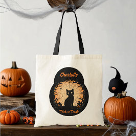 Personalisierte Halloween-Black Cat-Trick-oder-Lec Tragetasche