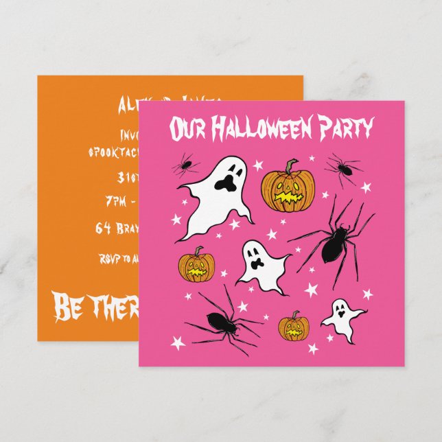Personalisierte Halloween-Geister, Pumpkins und Sp Einladung (Vorne/Hinten)