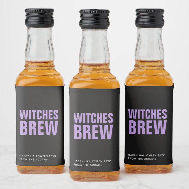 Personalisierte Halloween Hexen Bräu Minimalistisc Alkoholflaschenetikett (Flaschen)