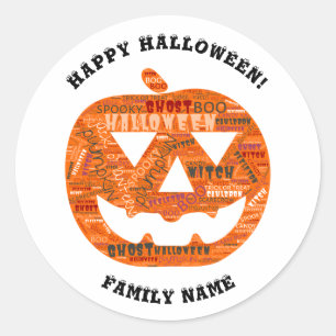 Personalisierte Halloween-Jack-o'-Lantern-Word-Wol Runder Aufkleber