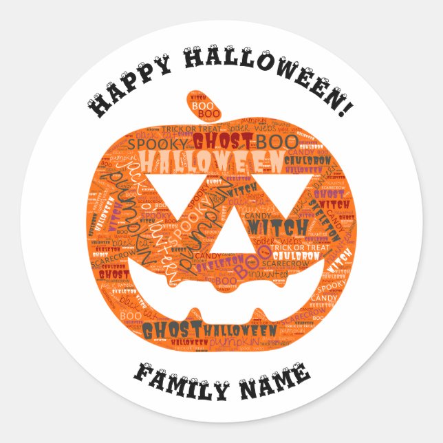 Personalisierte Halloween-Jack-o'-Lantern-Word-Wol Runder Aufkleber (Vorderseite)