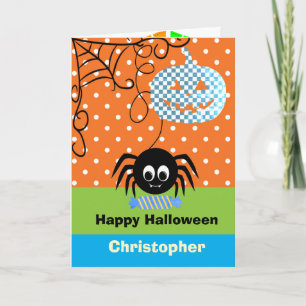 Personalisierte Halloween-Kürbisspinne für Jungen Karte