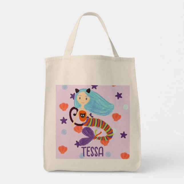 Personalisierte Halloween Pastell Mermaid Cat Tragetasche (Rückseite)