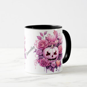 Personalisierte Halloween Pink Beängstigende Kürbi Tasse