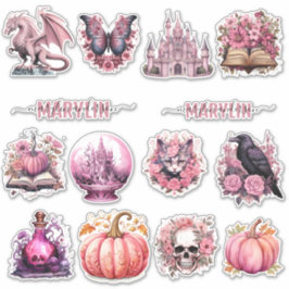 PERSONALISIERTE HALLOWEEN PINK GOTHIC SPOOKY AUFKLEBER