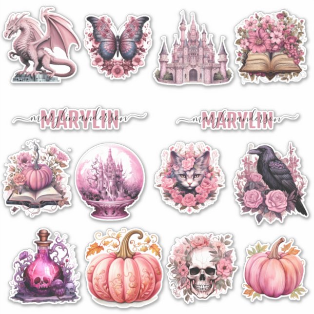 PERSONALISIERTE HALLOWEEN PINK GOTHIC SPOOKY AUFKLEBER (Vorderseite)