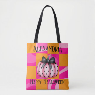 Personalisierte Halloween Pumpkin Bow Pink Orange Tasche