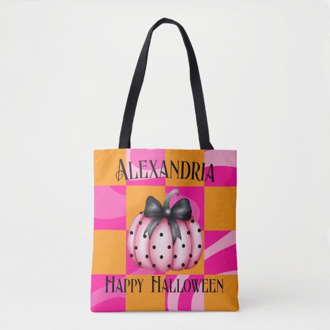 Personalisierte Halloween Pumpkin Bow Pink Orange Tasche (Vorderseite)