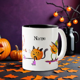 Personalisierte Halloween Roller Skate Pumpkins Zweifarbige Tasse