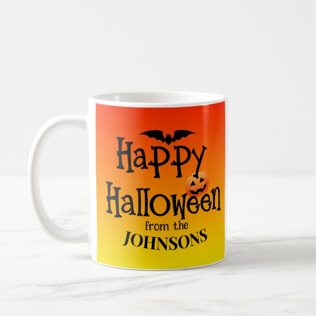 Personalisierte Halloween-Sticker: Familienname hi Kaffeetasse (Links)