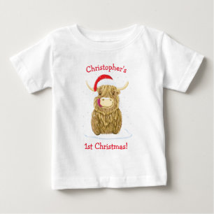Personalisierte Haman-Hochlandkühe im Schnee Baby T-shirt