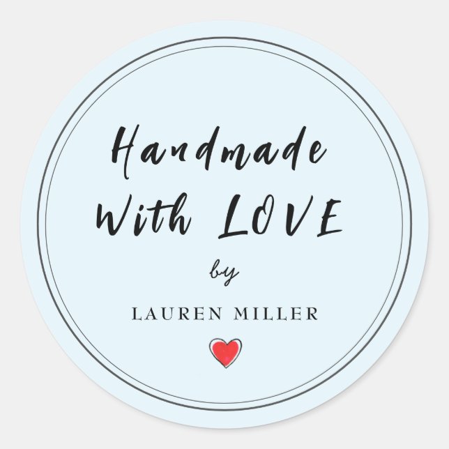 Personalisierte Handarbeit mit Liebe blass blau Runder Aufkleber (Vorderseite)