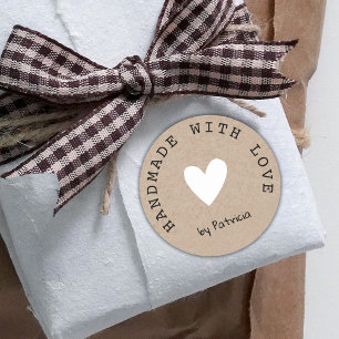 Personalisierte Handarbeit mit Liebe Weißherz Kraf Runder Aufkleber