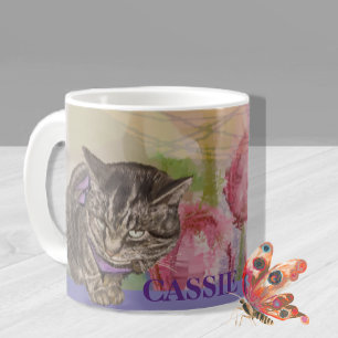 Personalisierte handbemalte Katzenkunst Tasse mit 