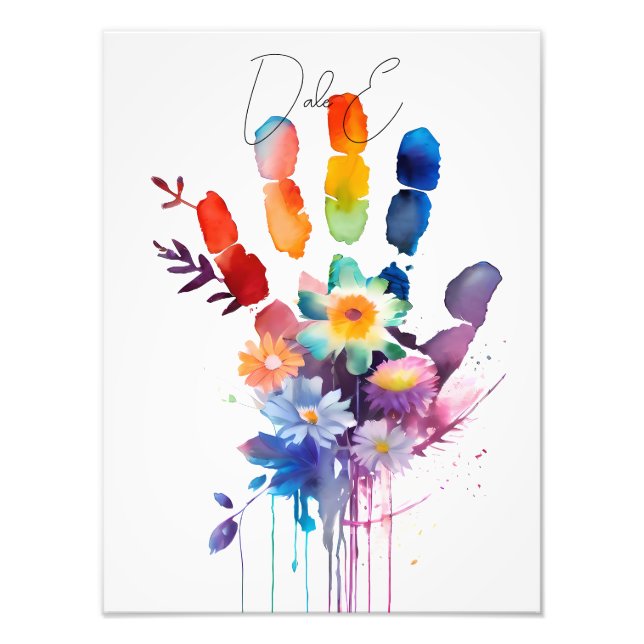 Personalisierte Handdruckfarbe mit Blume Kunst Fotodruck (Vorne)