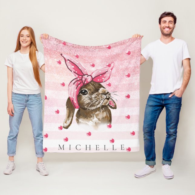 Personalisierte Handgemälde Bunny Glitzer Fleecedecke (Beispiel)
