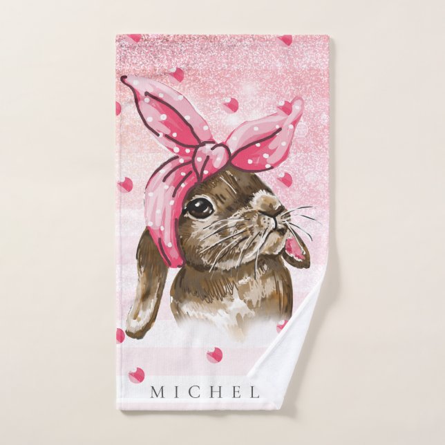 Personalisierte Handgemälde Bunny Glitzer Handtuch (Handtuch)