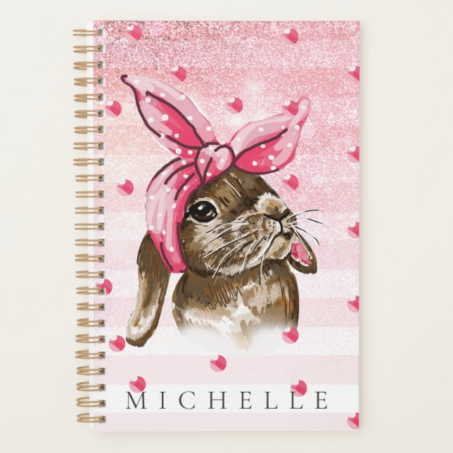 Personalisierte Handgemälde Bunny Glitzer Planer (Vorderseite)