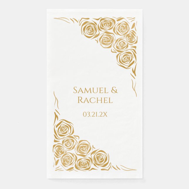 Personalisierte handgezeichnete Goldene Rose Hochz Serviette (Vorderseite)