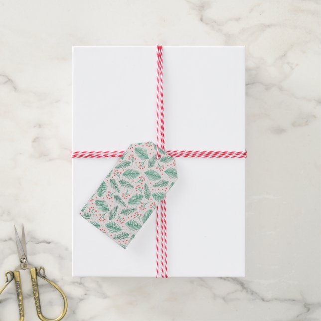 Personalisierte handgezeichnete Kiefernzweige Geschenkanhänger (Mit Garn)