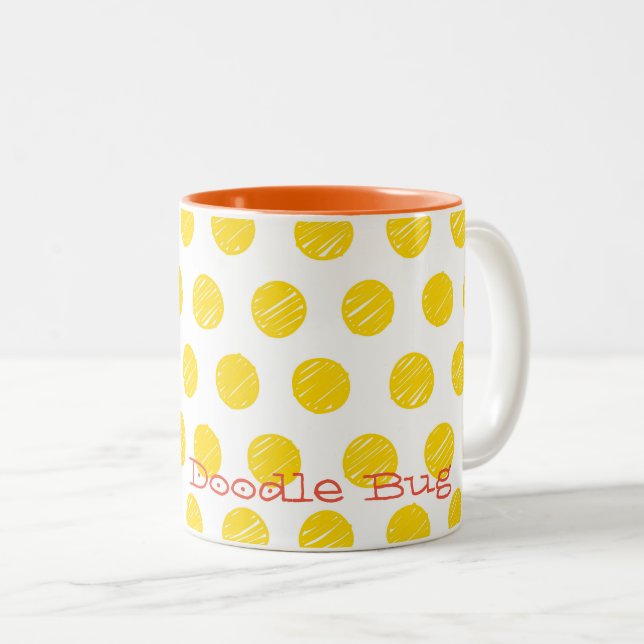 Personalisierte handgezeichnete Punkte Gelborange Zweifarbige Tasse (VorderseiteRechts)