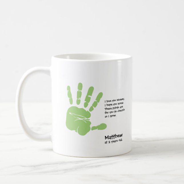 Personalisierte handprint Tasse vom Kind mit Namen (Links)