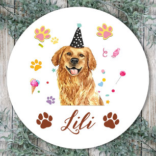 Personalisierte Handzeichnung Golden Retriever Hun Runder Aufkleber