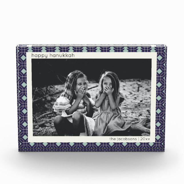 Personalisierte Hanukkah Dekoration Blaues Retro G Fotoblock (Vorderseite)