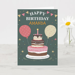 Personalisierte Happy Birthday Cake Balloons Name Karte