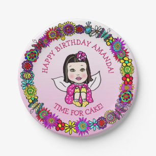 Personalisierte Happy Birthday Einhorn und Fee Pappteller