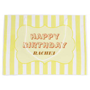Personalisierte Happy Birthday Gelbe Streifen Große Geschenktüte