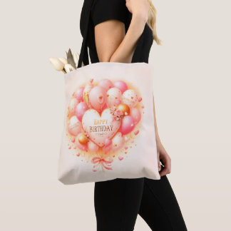 Personalisierte Happy Birthday Herzballon-Tragetas Tasche