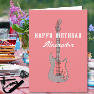 Personalisierte Happy Birthday Pink-Elektrogitarre Karte