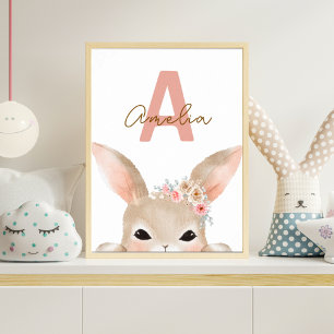 Personalisierte Hasen-Initiale Kinderzimmer-Wandku Poster
