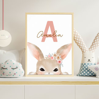 Personalisierte Hasen-Initiale Kinderzimmer-Wandku Poster