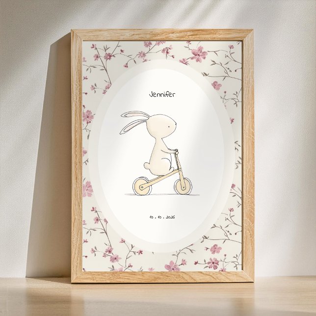 Personalisierte Hasenkunst – Name Datum Geburt Kin Poster (Custom Name Birth Date Print - Cute Bunny Nursery Poster)