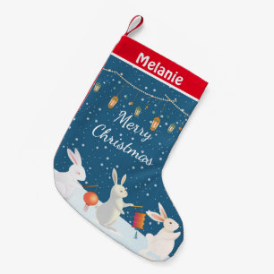 Personalisierte Hasenlaternenparade im Schnee Kleiner Weihnachtsstrumpf