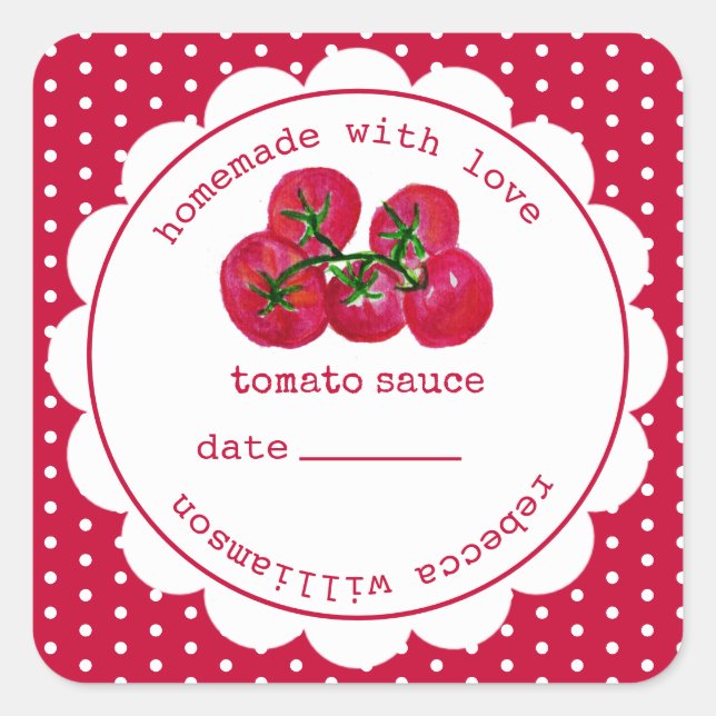 Personalisierte hausgemachte Tomatensauce Jar Squa Quadratischer Aufkleber (Vorderseite)
