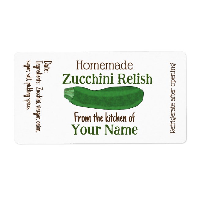 Personalisierte hausgemachte Zucchini Relish oder  (Vorne)